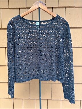 Black Crochet Knit Layering Gothic Romantic Y2K Grunge Fairycore Crop Top Size L